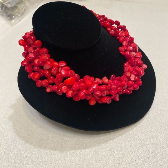 Vintage Sterling 925 4 Strand Red Coral Necklace - Picture 8 of 11